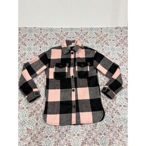 HM Girls Pink Black Buffalo Plaid Button Front Shirt Jacket Shacket Size 14